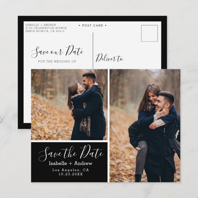 Elegant Photo Black Save the Date Announcement Postcard (Front/Back)