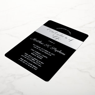 Elegant Photo Black Silver Celebration of Life Foil Invitation