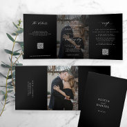 Elegant Photo Black Wedding Rsvp Details Qr Code  Tri-fold Invitation at Zazzle