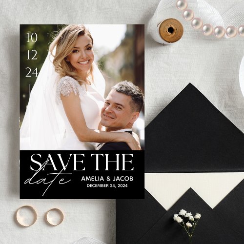 Elegant Photo Black Wedding Save The Date  Invitation