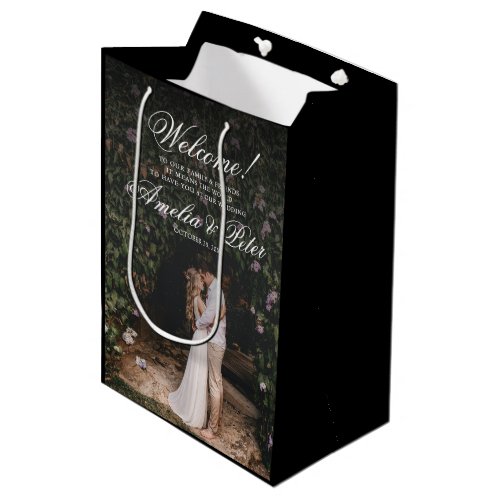 Elegant Photo Black Wedding Welcome  Medium Gift Bag