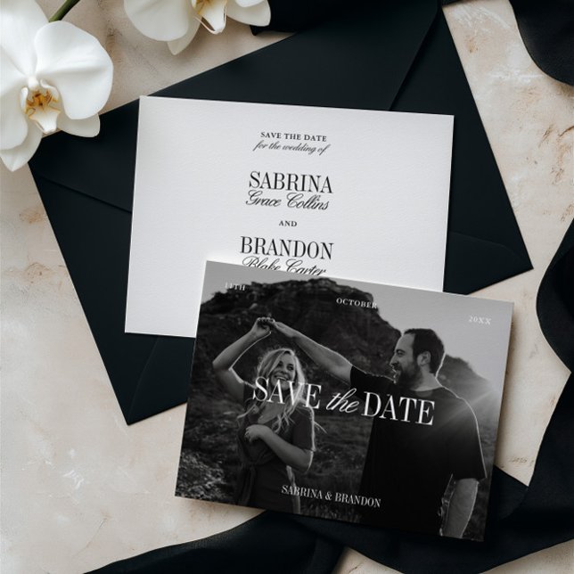 Elegant Photo Black & White Save the Date Card (Elegant Photo Black & White Save the Date Card)
