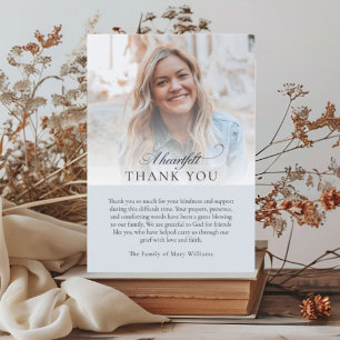 Elegant Photo Blue Christian Funeral Thank You Card