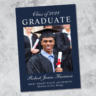 Elegant Photo Blue College Graduation Announcement