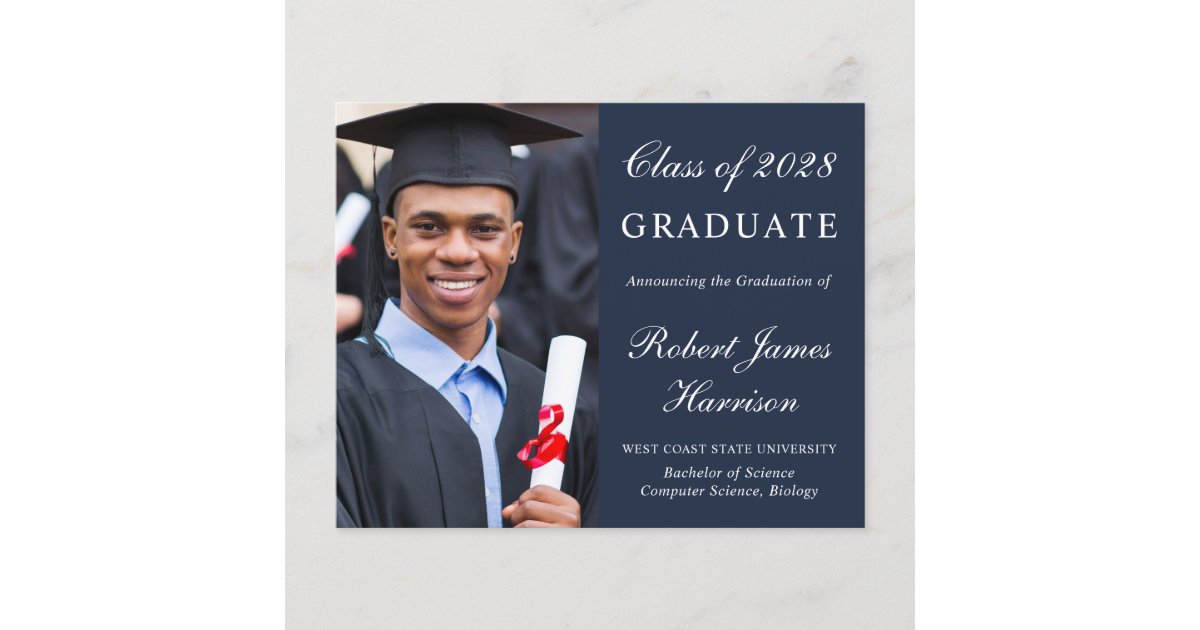 Elegant Photo Blue Graduation Announcement | Zazzle.com