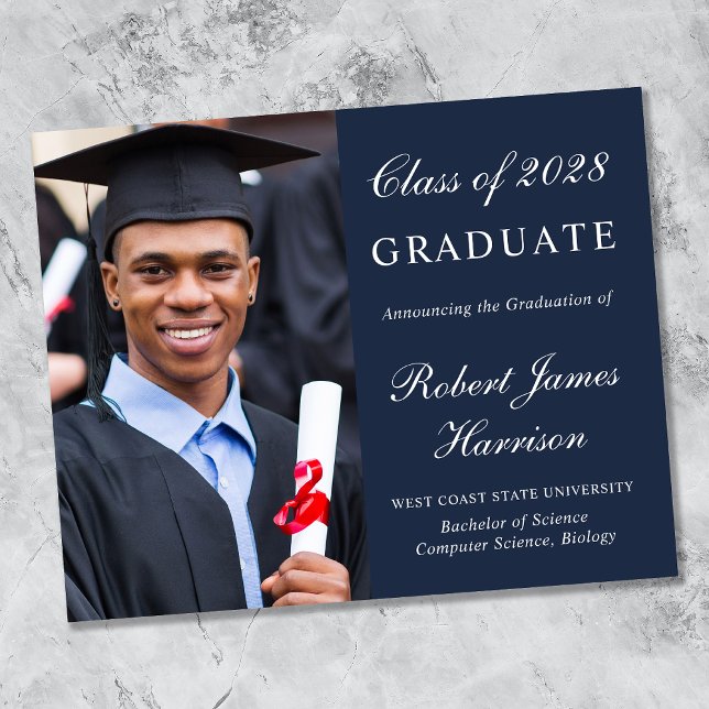 Elegant Photo Blue Graduation Announcement (Creator Uploaded)