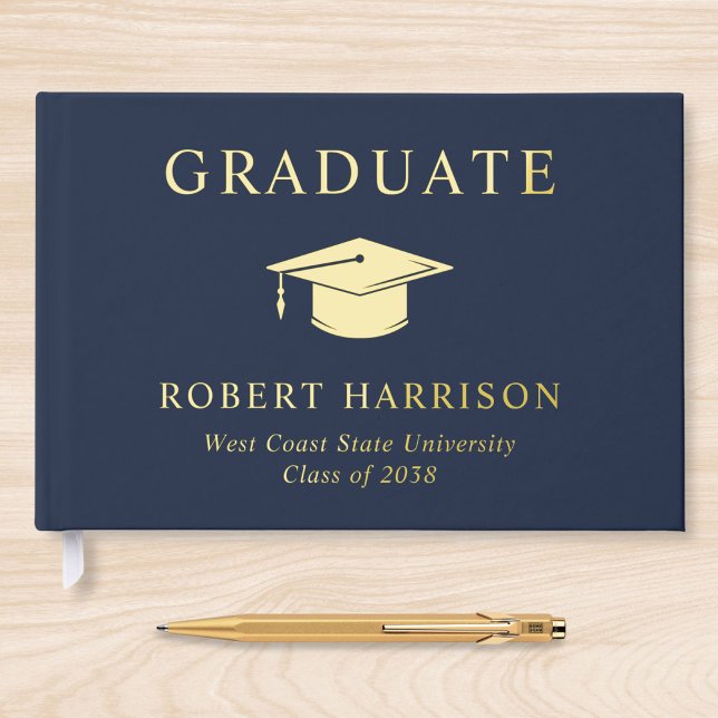 Elegant Photo Blue Graduation Party Foil Guest Book (Creator Uploaded)