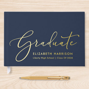 Elegant Photo Blue Graduation Party Foil Guest Book