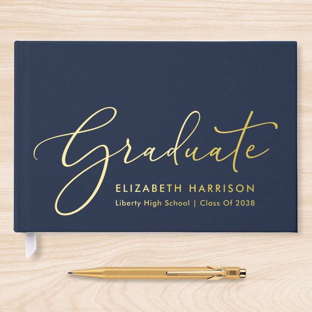 Elegant Photo Blue Graduation Party Foil Guest Book (Creator Uploaded)