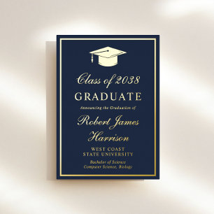 Elegant Photo Blue Graduation Party Gold Foil Invitation