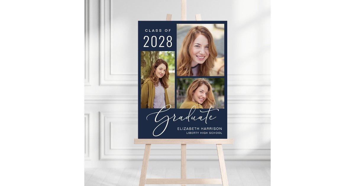 Elegant Photo Blue Graduation Welcome Sign | Zazzle