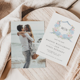Elegant Photo Blue Monogram Save the Date