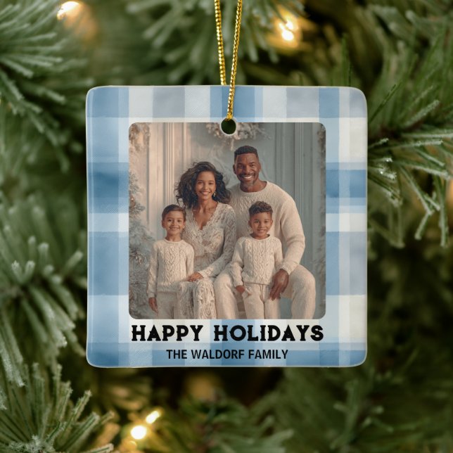 Elegant Photo Blue Plaid Christmas Ornament  (Tree)