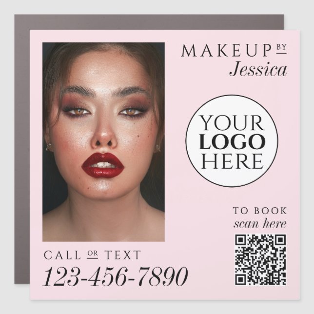 Elegant Photo Blush Pink Logo QR Code Makeup Car Magnet (Front)