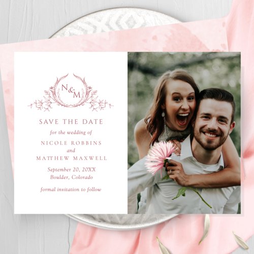 Elegant Photo Blush Pink Monogram Wedding Save The Date