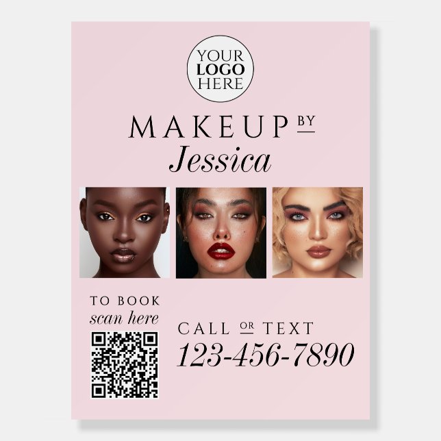 Elegant Photo Blush Pink QR Code Logo Makeup Foam Board (Front)