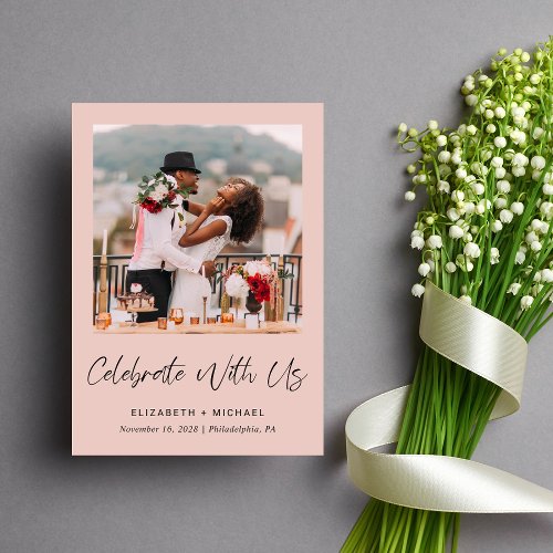 Elegant Photo Blush Wedding Reception Invitation