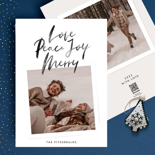 elegant photo booth frame BRUSH LOVE PEACE JOY Holiday Card