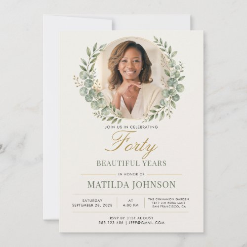 Elegant Photo Botanical 40th Birthday Invitation