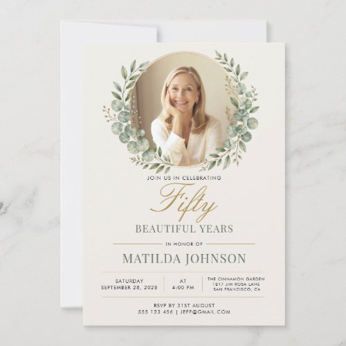 Elegant Photo Botanical 50th Birthday Invitation