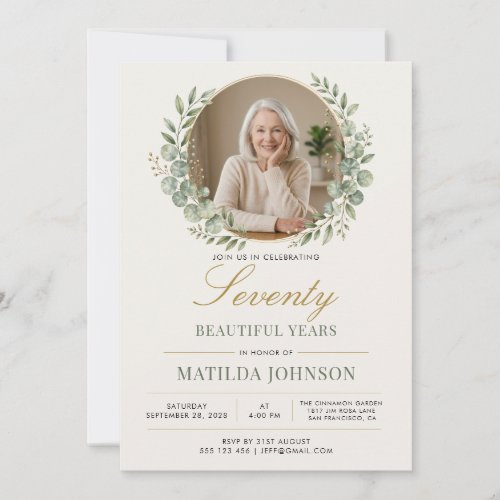 Elegant Photo Botanical 70th Birthday Invitation