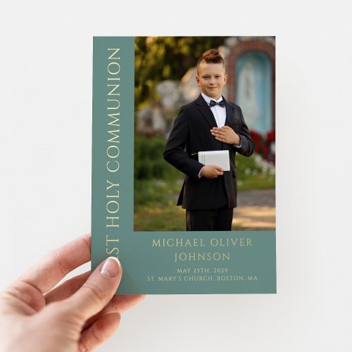 Elegant Photo Boy First Communion Foil Invitation