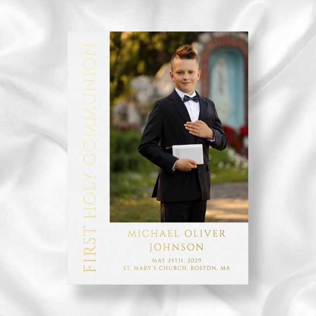 Elegant Photo Boy First Communion Gold Foil Invitation (Boy Modern Photo First Holy Communion Gold Foil Invitation
)