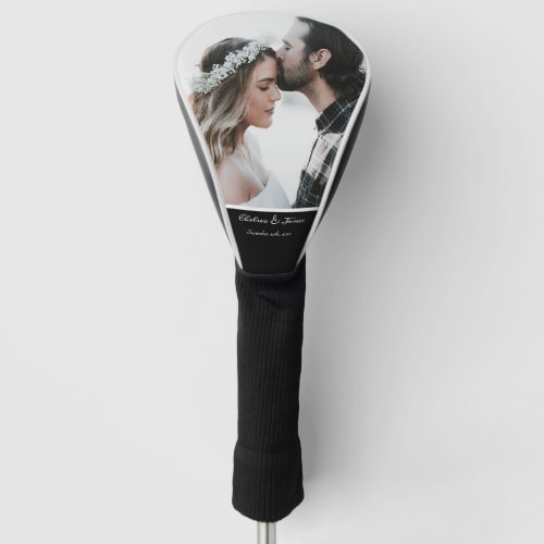 Elegant Photo Bride  Groom Black Name Date Golf Head Cover