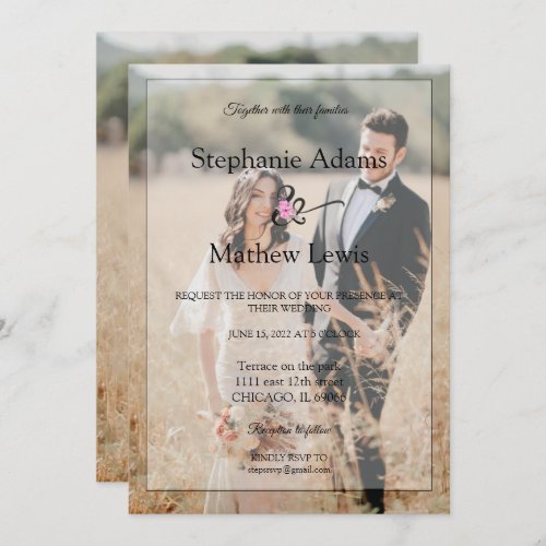 Elegant Photo Bride  Groom Wedding Invitation