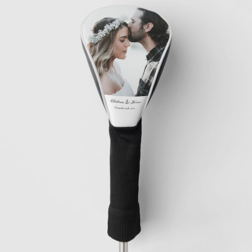 Elegant Photo Bride  Groom White Name Date Golf Head Cover