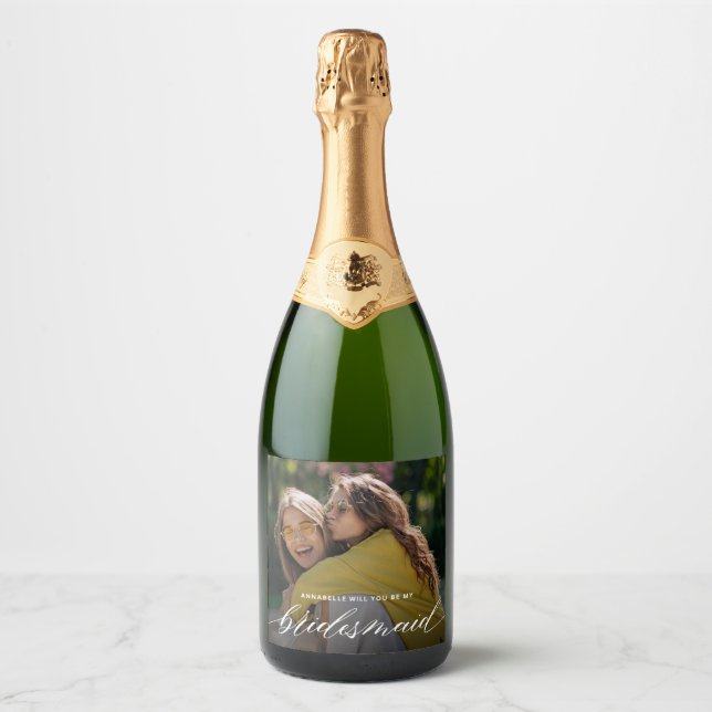 Elegant Photo Bridesmaid Proposal  Sparkling Wine Label (Front)