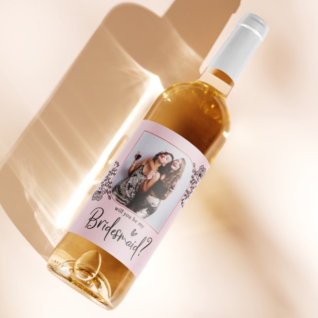 Elegant Photo Bridesmaid Proposal  Wine Label (Creator Uploaded)