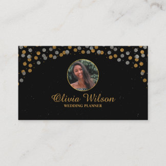 Elegant Photo Brown Grey Glitter Black Modern Business Card