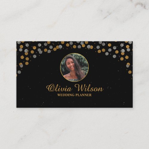 Elegant Photo Brown Grey Glitter Black Modern  Business Card