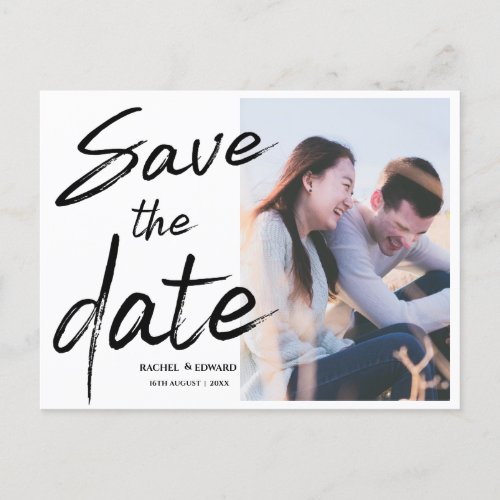 Elegant  Photo  Brush Font Wedding Save The Date Announcement Postcard