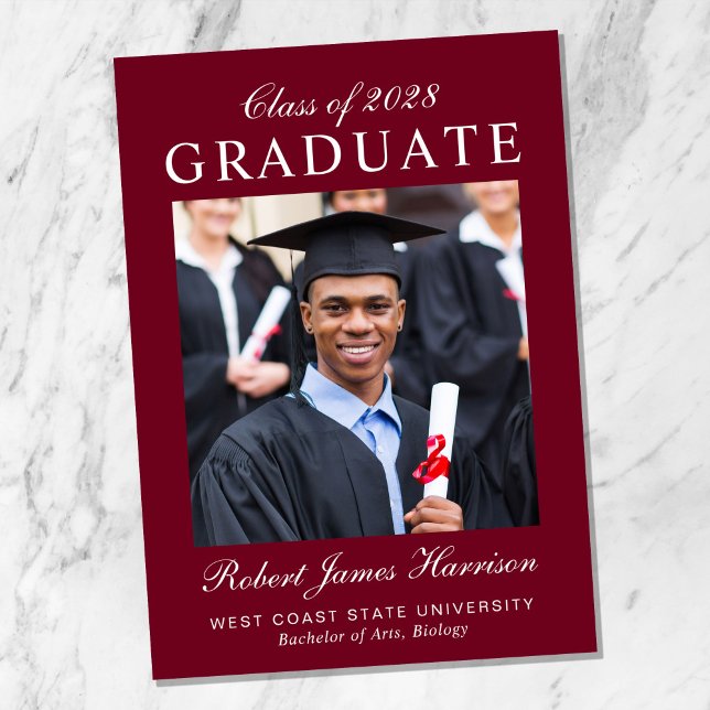 Elegant Photo Burgundy College Graduation Announcement (Creator Uploaded)
