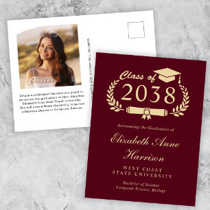 Elegant Photo Burgundy Gold Graduation Postcard