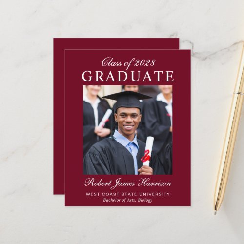 Elegant Photo Burgundy Graduation Announcement