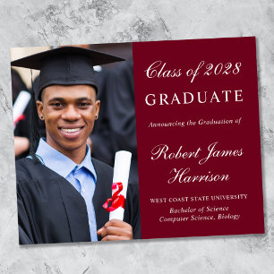 Elegant Photo Burgundy Graduation Announcement