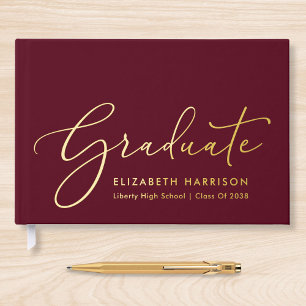 Elegant Photo Burgundy Graduation Party Foil Guest Book