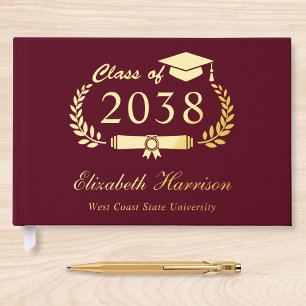 Elegant Photo Burgundy Graduation Party Foil Guest Book