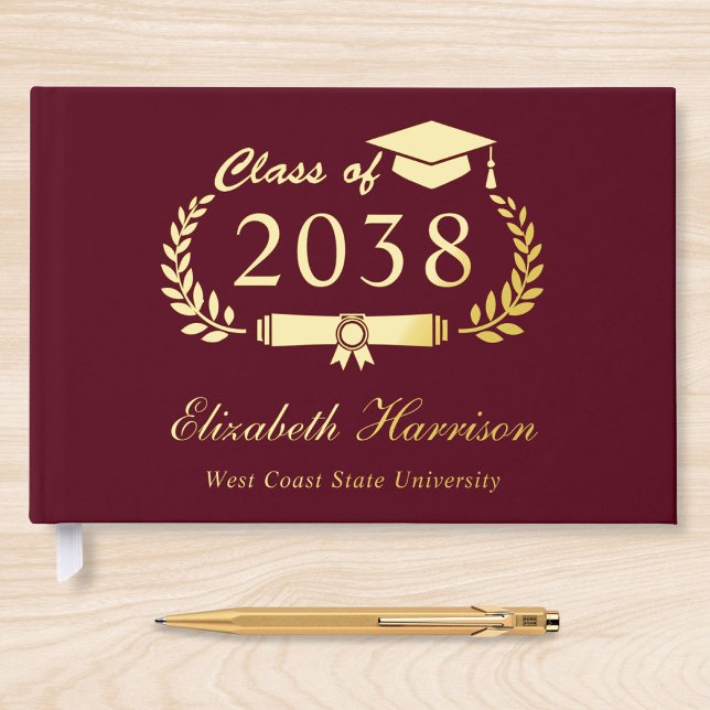 Elegant Photo Burgundy Graduation Party Foil Guest Book (Creator Uploaded)
