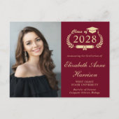 Elegant Photo Burgundy Graduation Party Invitation Postcard (Front)