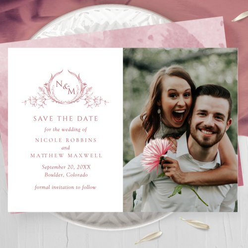 Elegant Photo Burgundy Monogram Wedding Save The Date