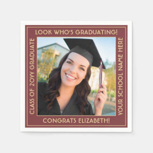 Elegant Photo Burgundy Red Gold Graduation Party Napkins