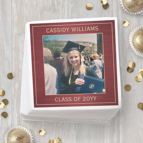 Elegant Photo Burgundy Red Gold Graduation Party Napkins