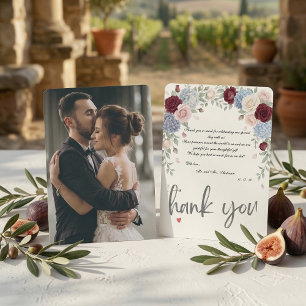 Elegant Photo Burgundy Roses Wedding Thank You Card