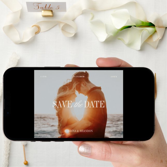 Elegant Photo Burgundy Save the Date Card (Front Digital)