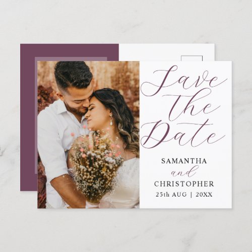 Elegant Photo Burgundy Save the Date Wedding  Announcement Postcard