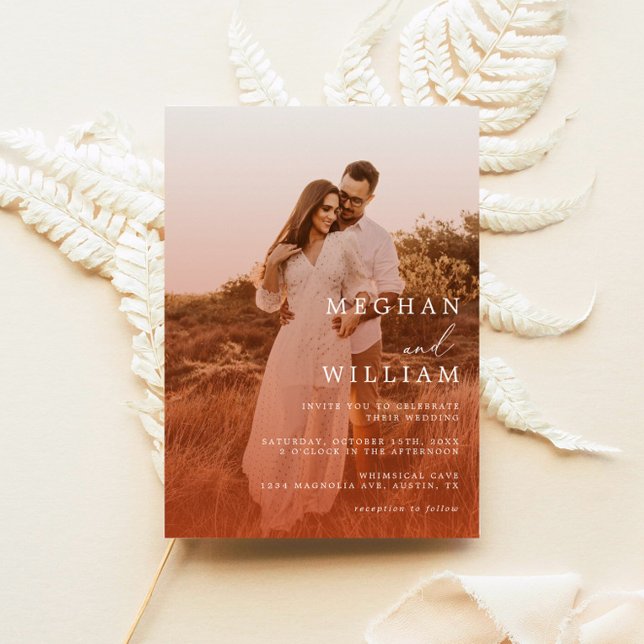 Elegant Photo Burnt Orange Wedding Invitation (Creator Uploaded)